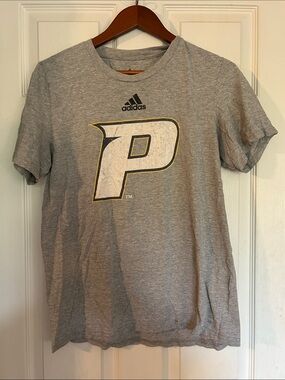 Adidas Pace Universirt Gray Tee with White and Yellow Graphic